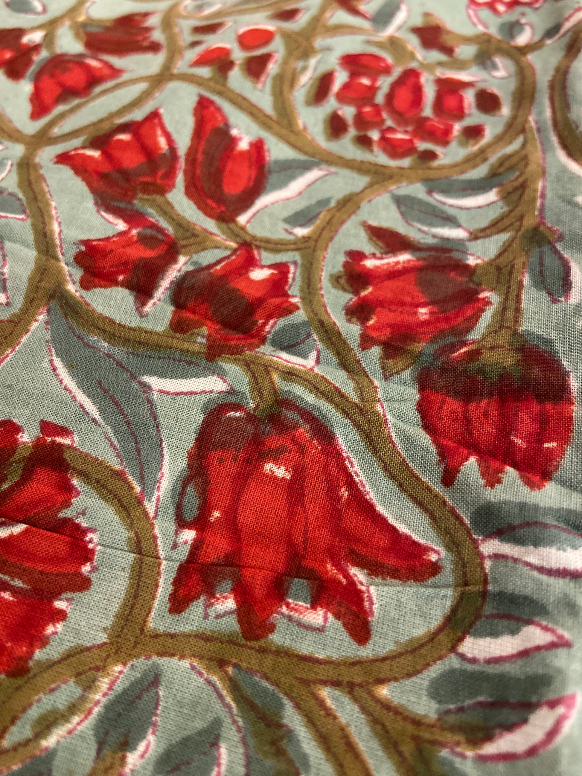 Cherry Red Bloom Floral Hand Block Printed Mulmul Cotton Cloth - Nakhrro