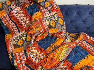 King Size Red Ikat Colourful Kantha Bedspread/Dohar - Nakhrro