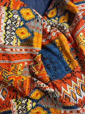 Red Ikat Colourful Kantha Bedspread/Dohar - Nakhrro
