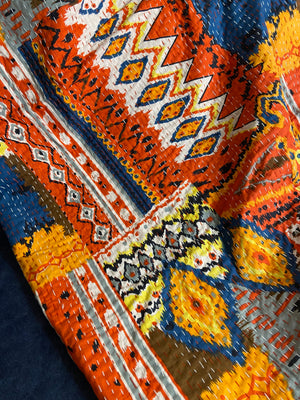 Red Ikat Colourful Kantha Bedspread/Dohar - Nakhrro