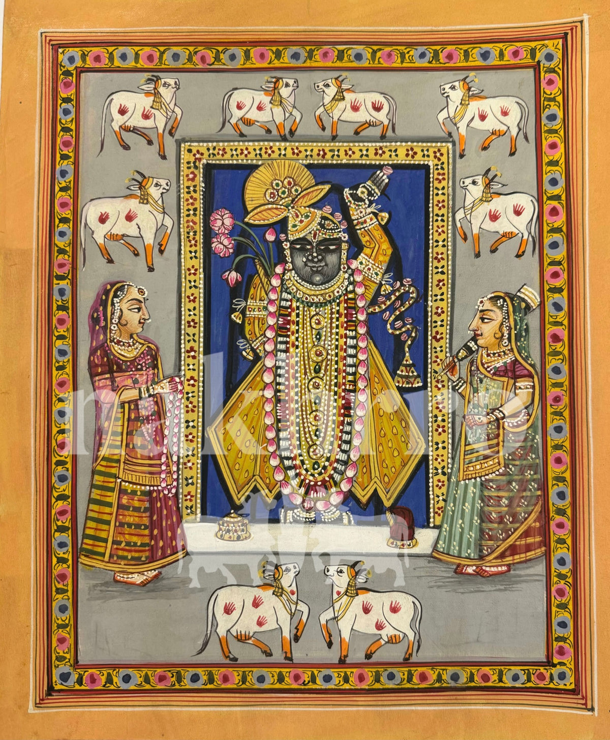 Blue Shrinath Ji Pichwai Contemporary Pichwai Antique Finish - Nakhrro