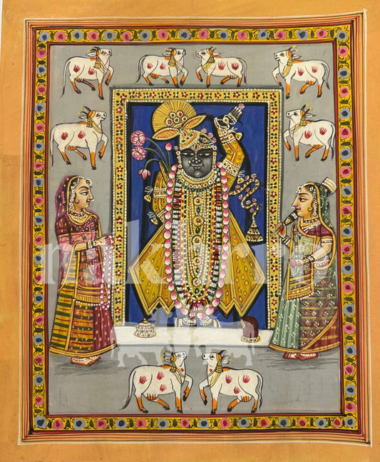 Blue Shrinath Ji Pichwai Contemporary Pichwai Antique Finish