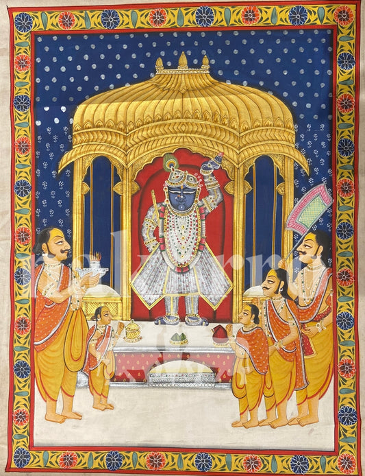 Shrinath Ji Winter Darshan Contemporary Pichwai Antique Finish