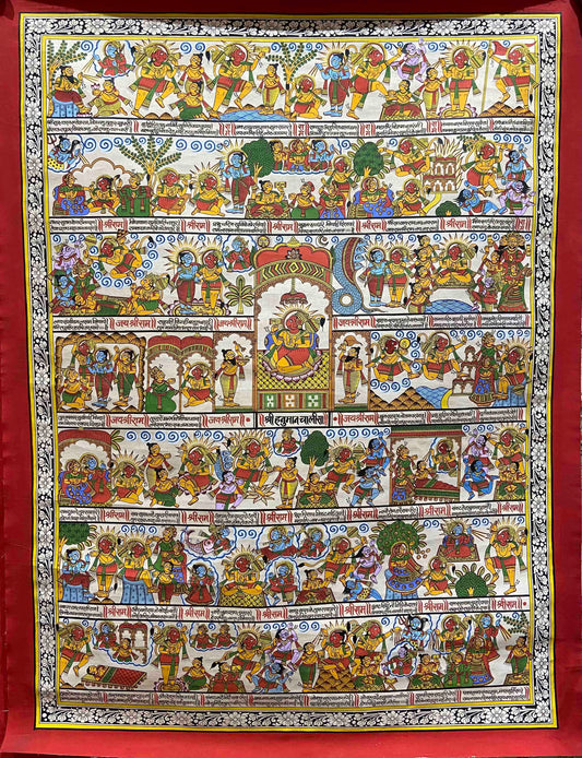 Handpainted Storytelling Hanuman Chalisa Miniature Phad Style - Nakhrro