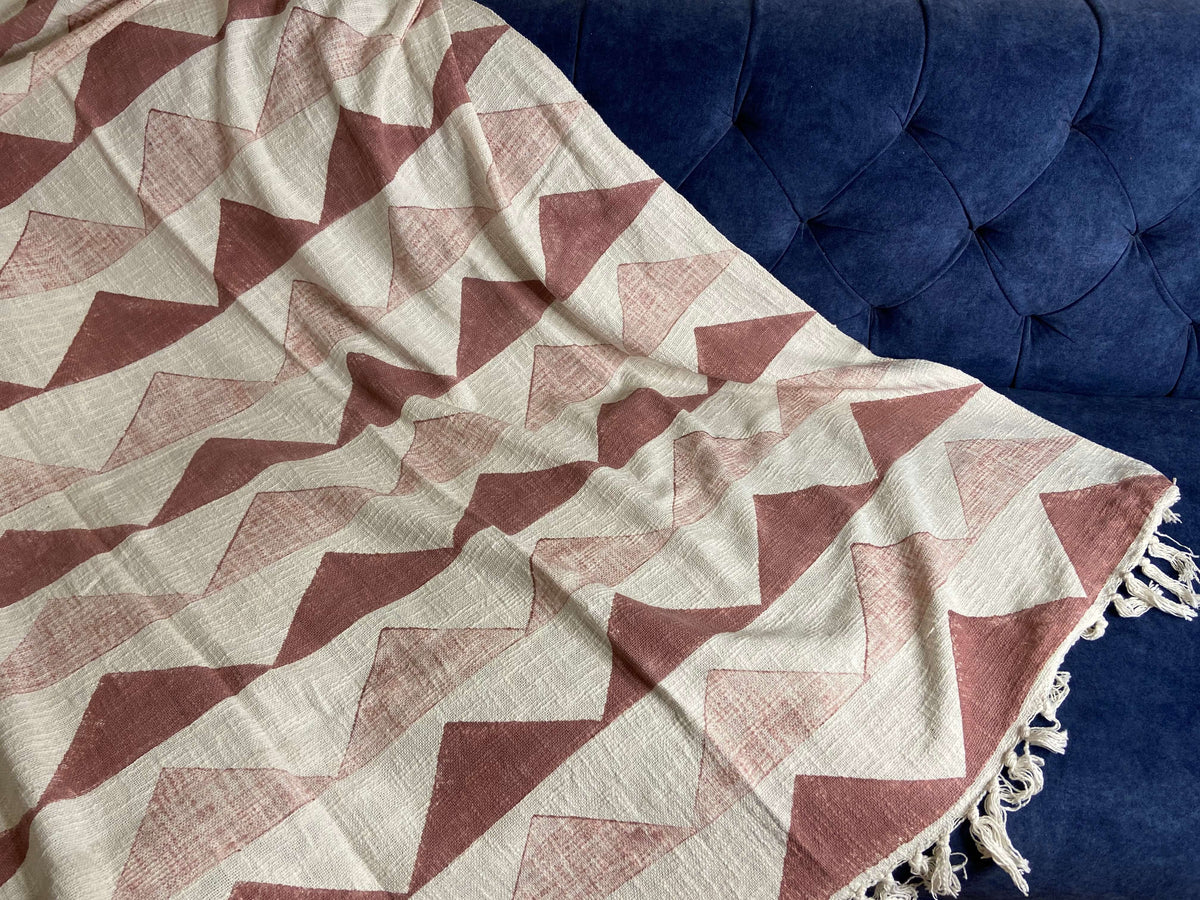 Traingle Block Printed Mud Throw - Nakhrro
