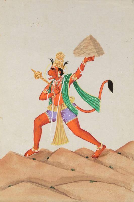 Hanuman Carrying Sanjeevani Parvat | Museum-Grade Indian Miniature Art Print