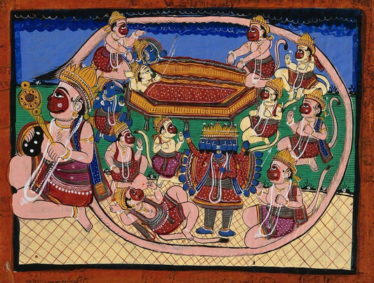 Hanuman Carrying Lord Rama | Museum-Grade Indian Miniature Art Print