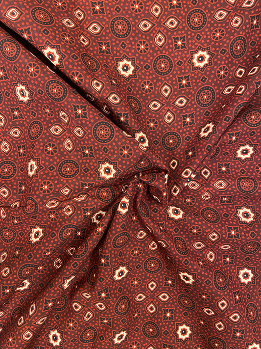 Maroon Ajrakh Hand Block Printed Mulmul Cotton Cloth - Nakhrro