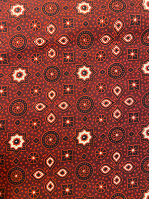 Maroon Ajrakh Hand Block Printed Mulmul Cotton Cloth - Nakhrro