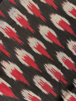 Black Red Hand Weaved  Pochampally Ikat Cotton Fabric - Nakhrro
