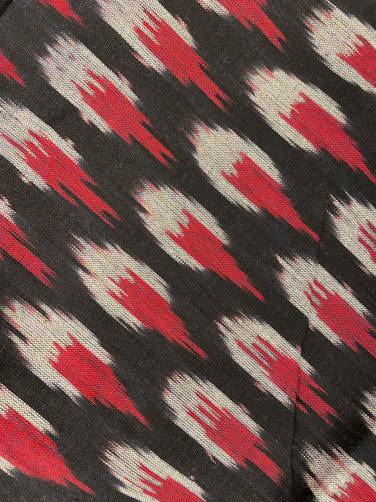 Black Red Hand Weaved  Pochampally Ikat Cotton Fabric - Nakhrro