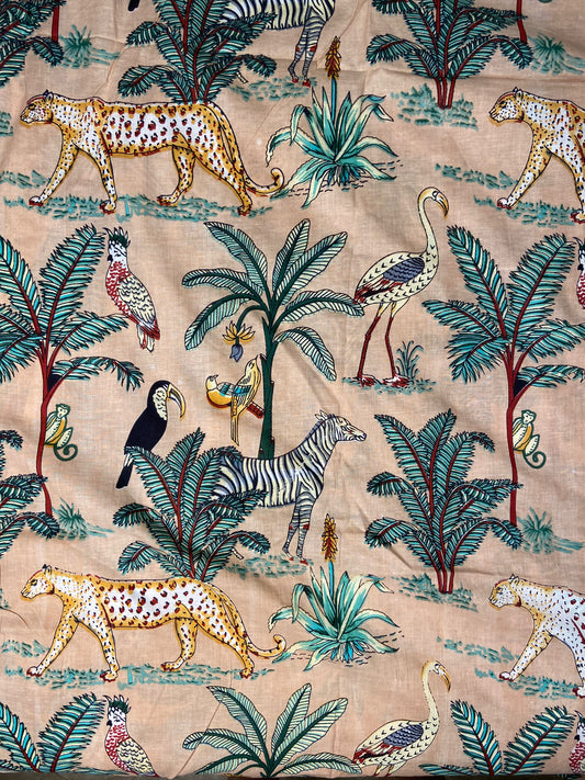 Beige Jungle Print Cotton Cloth - Nakhrro
