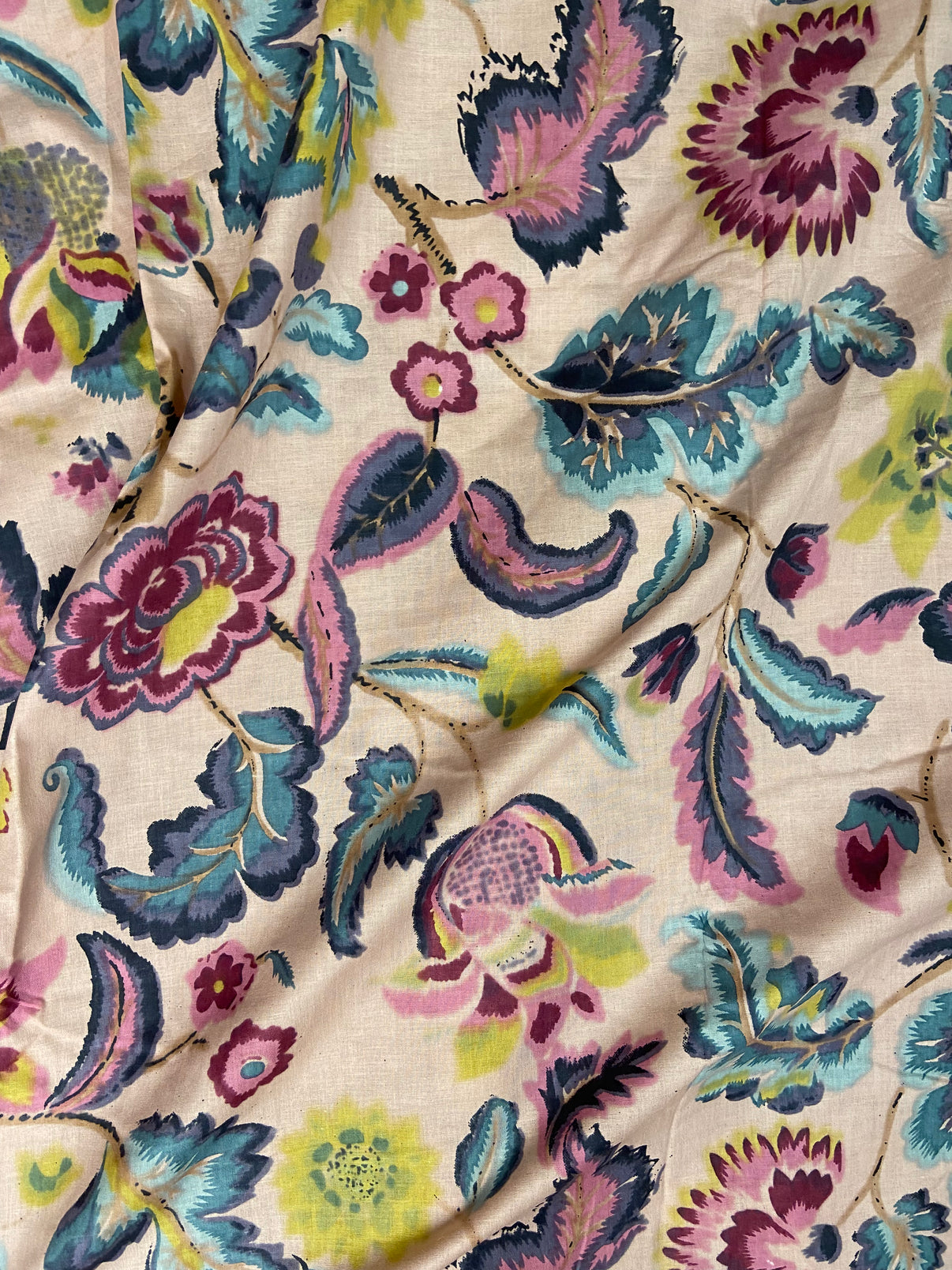Beige Floral Print Cotton Cloth - Nakhrro