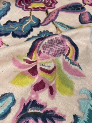Beige Floral Print Cotton Cloth - Nakhrro