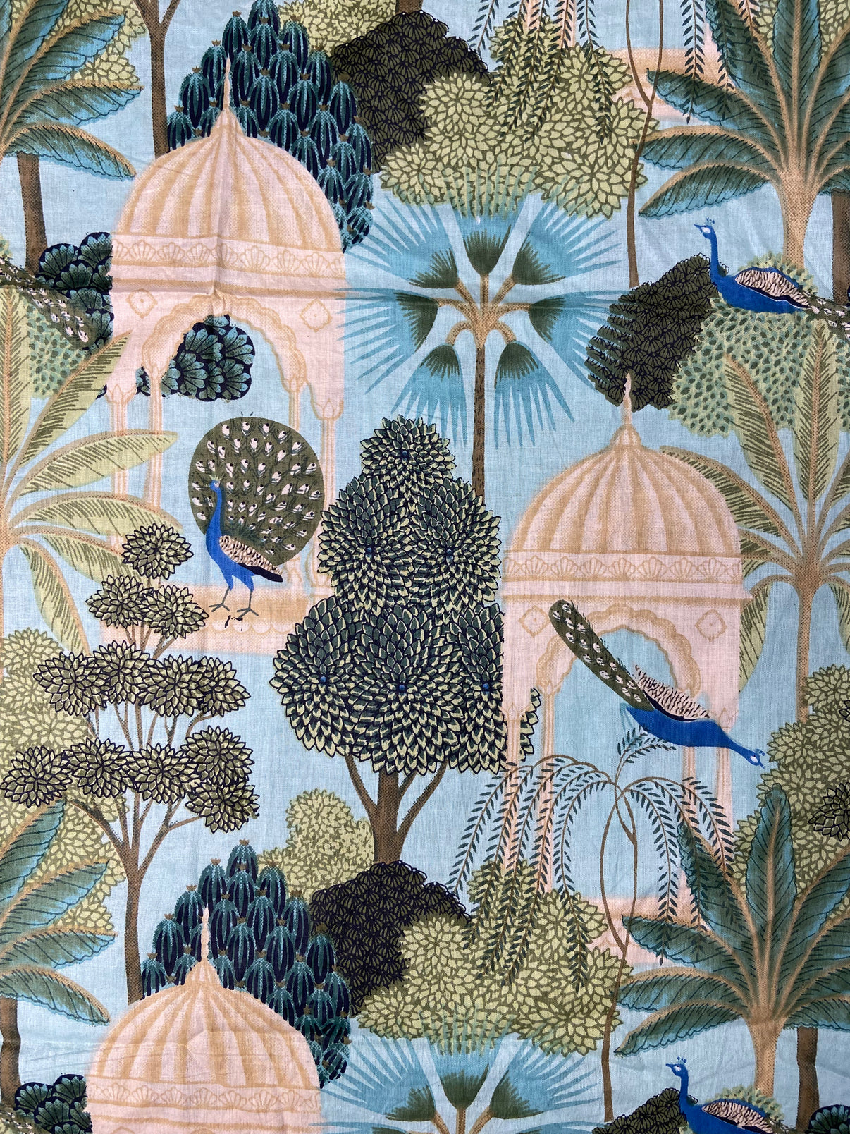 Blue Pichwai Mughal Garden Print Cotton Cloth - Nakhrro