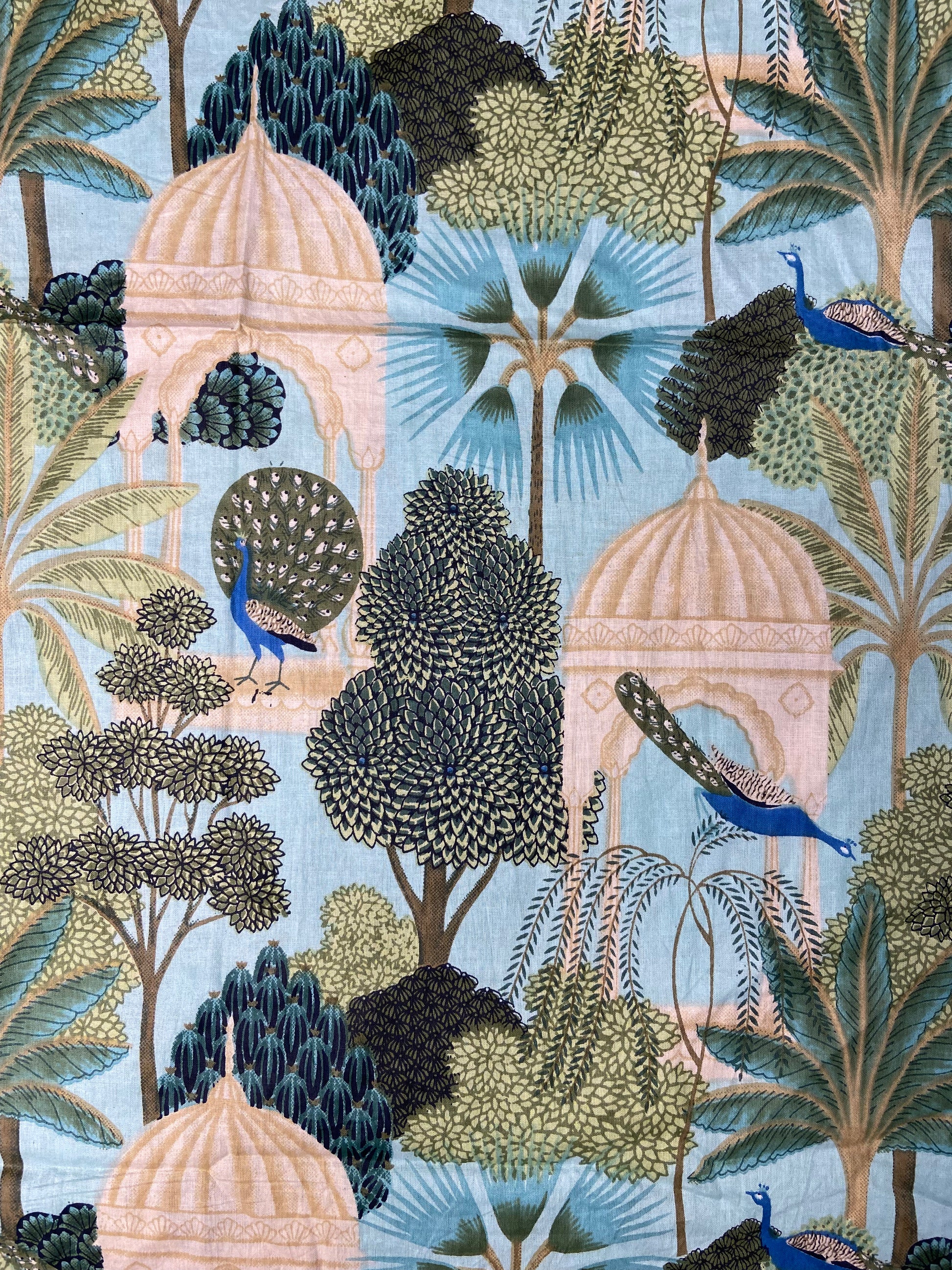 Blue Pichwai Mughal Garden Print Cotton Cloth - Nakhrro