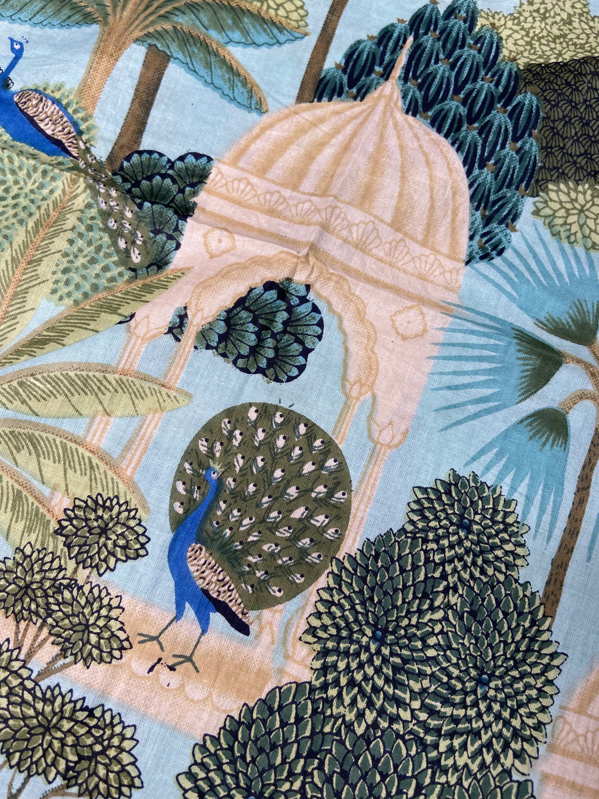 Blue Pichwai Mughal Garden Print Cotton Cloth - Nakhrro