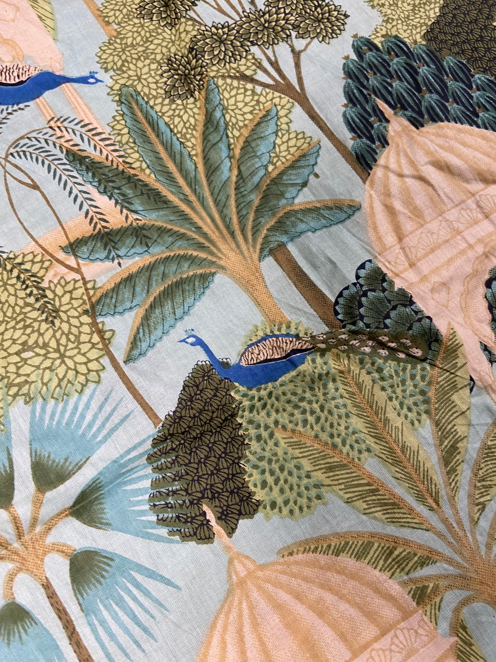 Blue Pichwai Mughal Garden Print Cotton Cloth - Nakhrro