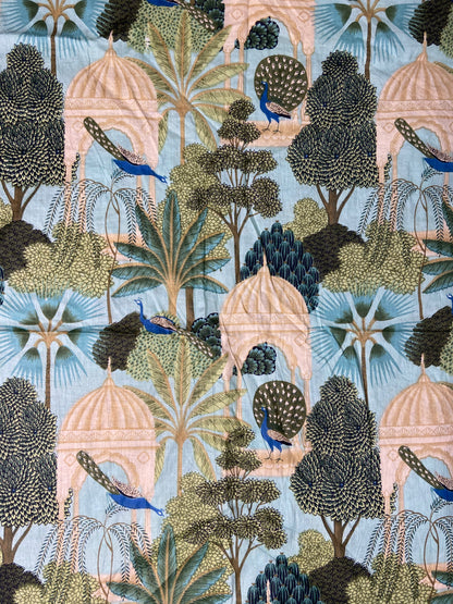 Blue Pichwai Mughal Garden Print Cotton Cloth - Nakhrro