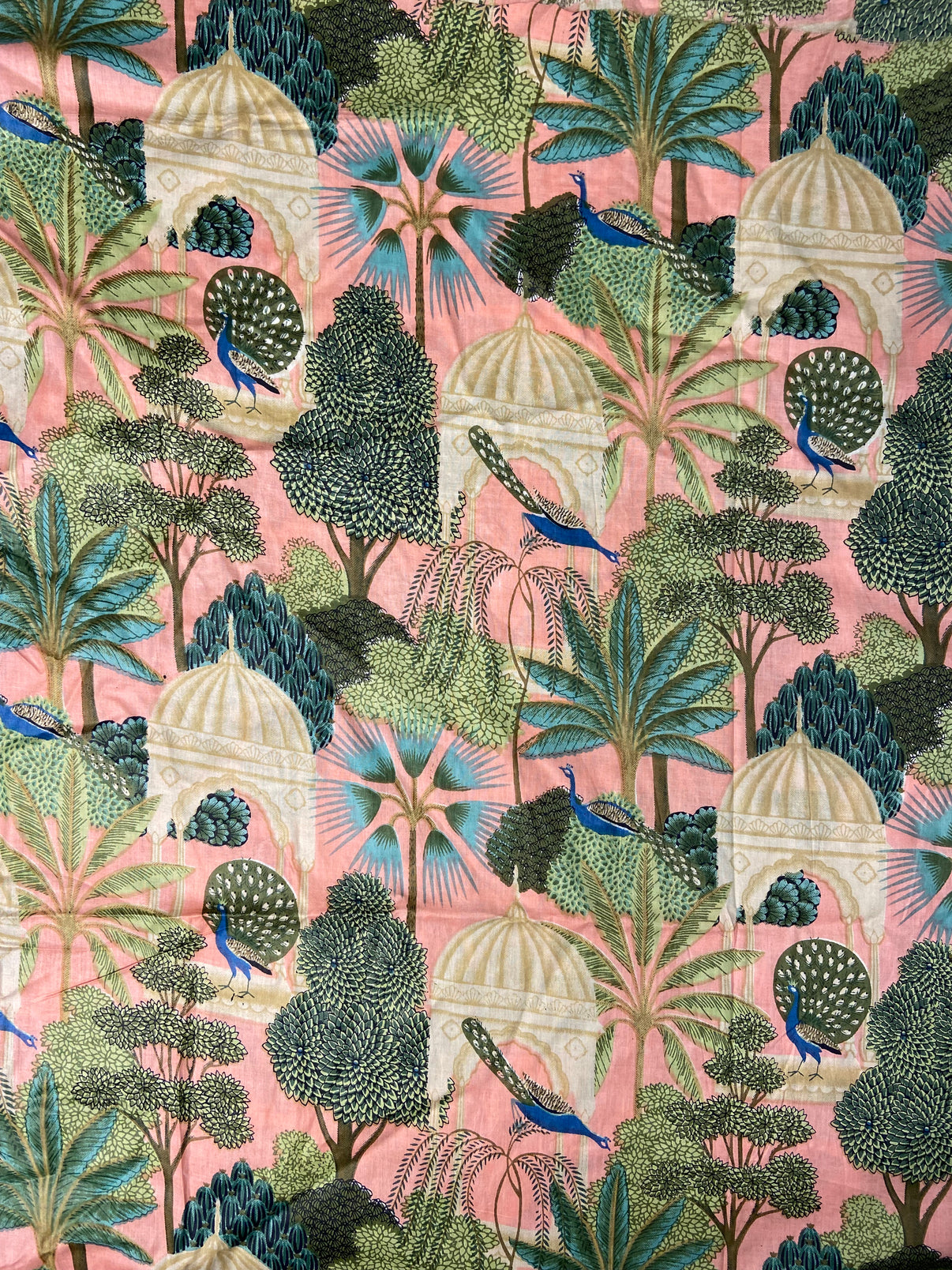 Pink Pichwai Mughal Garden Print Cotton Cloth - Nakhrro