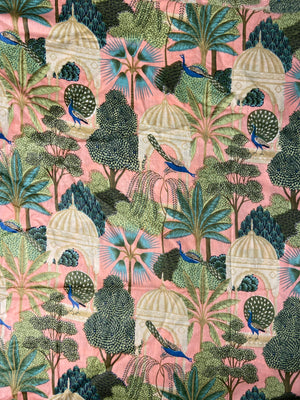 Pink Pichwai Mughal Garden Print Cotton Cloth - Nakhrro
