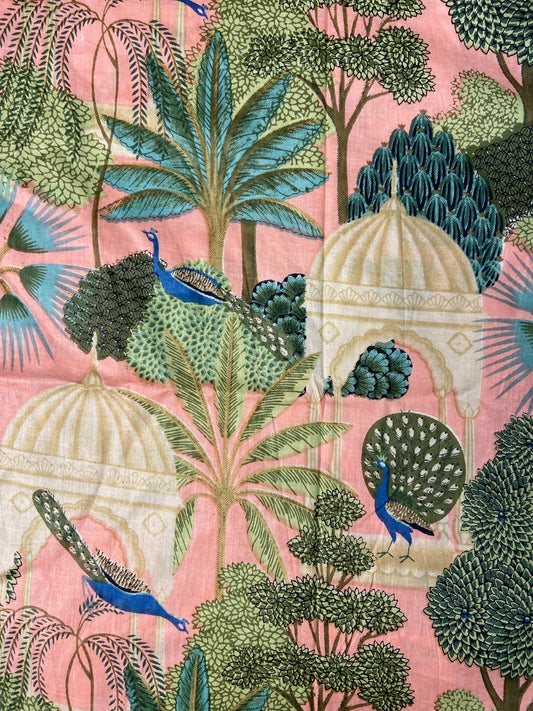 Pink Pichwai Mughal Garden Print Cotton Cloth - Nakhrro