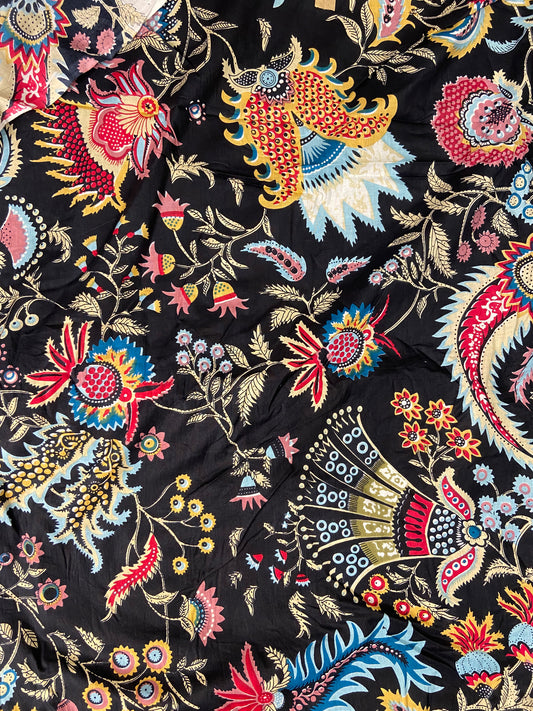 Black Wild Flower Print Cotton Cloth - Nakhrro