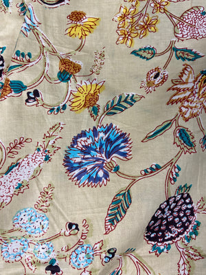 Beige Minimal Floral Print Cotton Cloth - Nakhrro