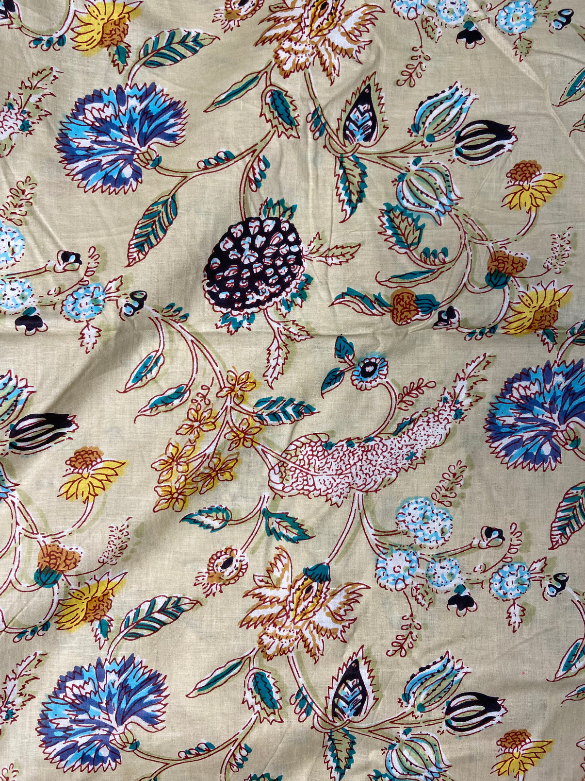 Beige Minimal Floral Print Cotton Cloth - Nakhrro