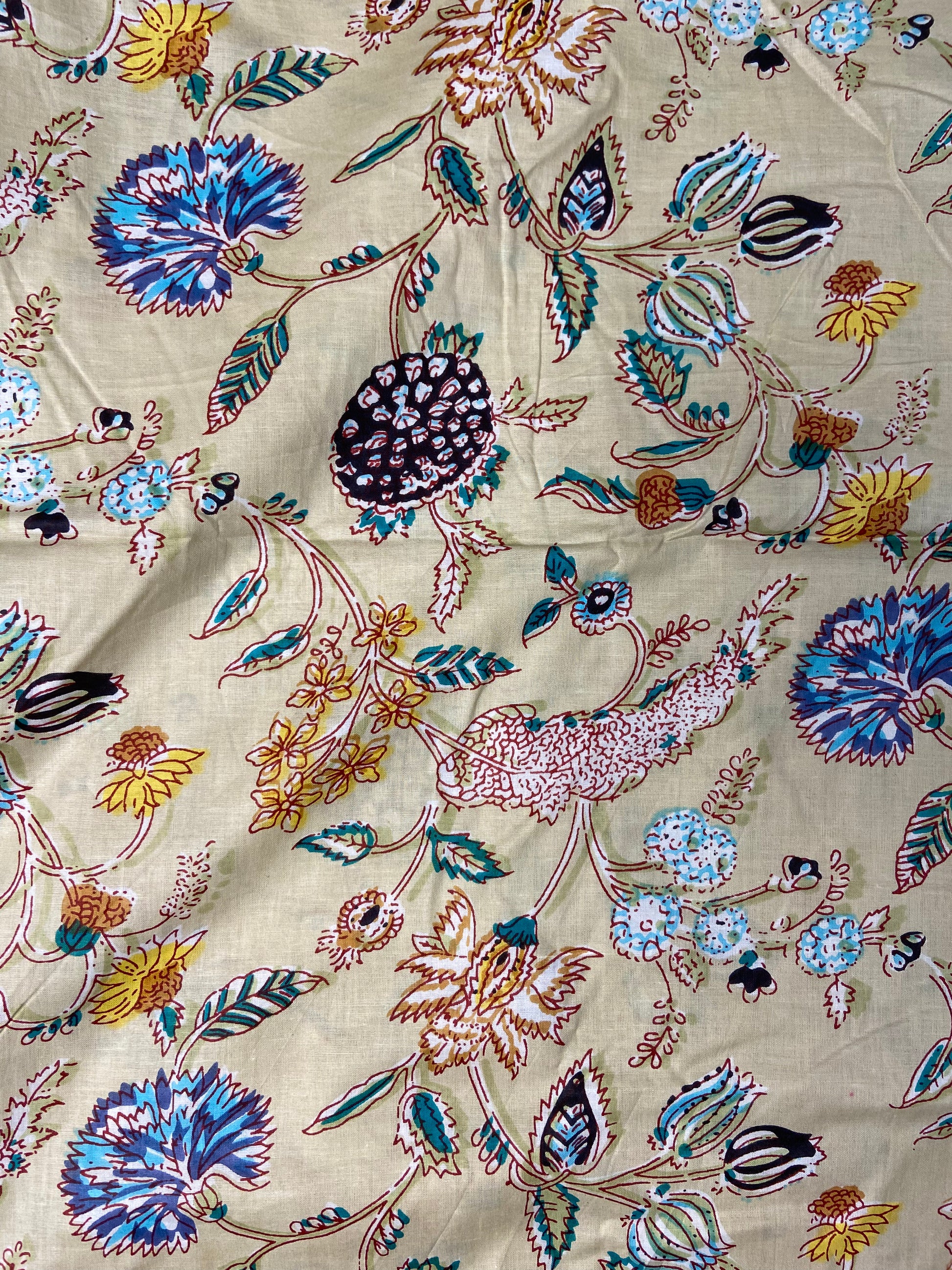 Beige Minimal Floral Print Cotton Cloth - Nakhrro