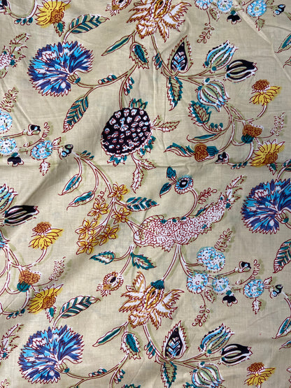 Beige Minimal Floral Print Cotton Cloth - Nakhrro