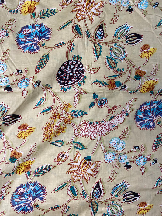 Beige Minimal Floral Print Cotton Cloth - Nakhrro