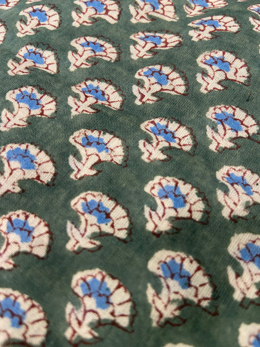 Green Minimal Hand Block Printed Mulmul Cotton Cloth - Nakhrro