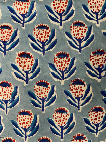 Blue Minimal Hand Block Printed Mulmul Cotton Cloth - Nakhrro