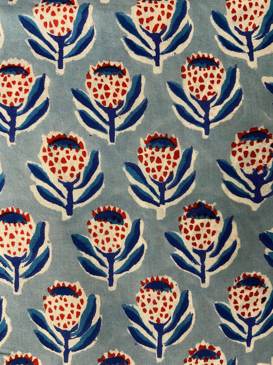 Blue Minimal Hand Block Printed Mulmul Cotton Cloth - Nakhrro
