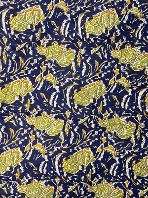 Blue Green Floral Print Cotton Cloth - Nakhrro