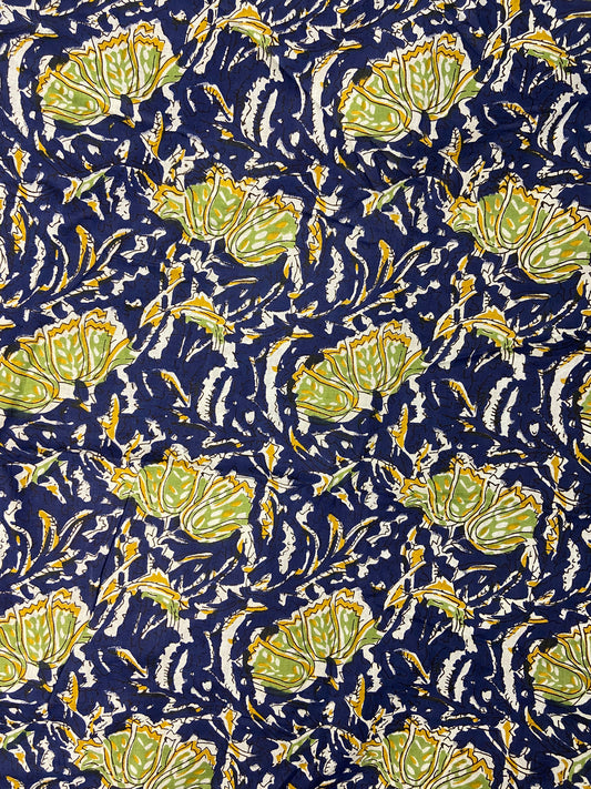 Blue Green Floral Print Cotton Cloth - Nakhrro