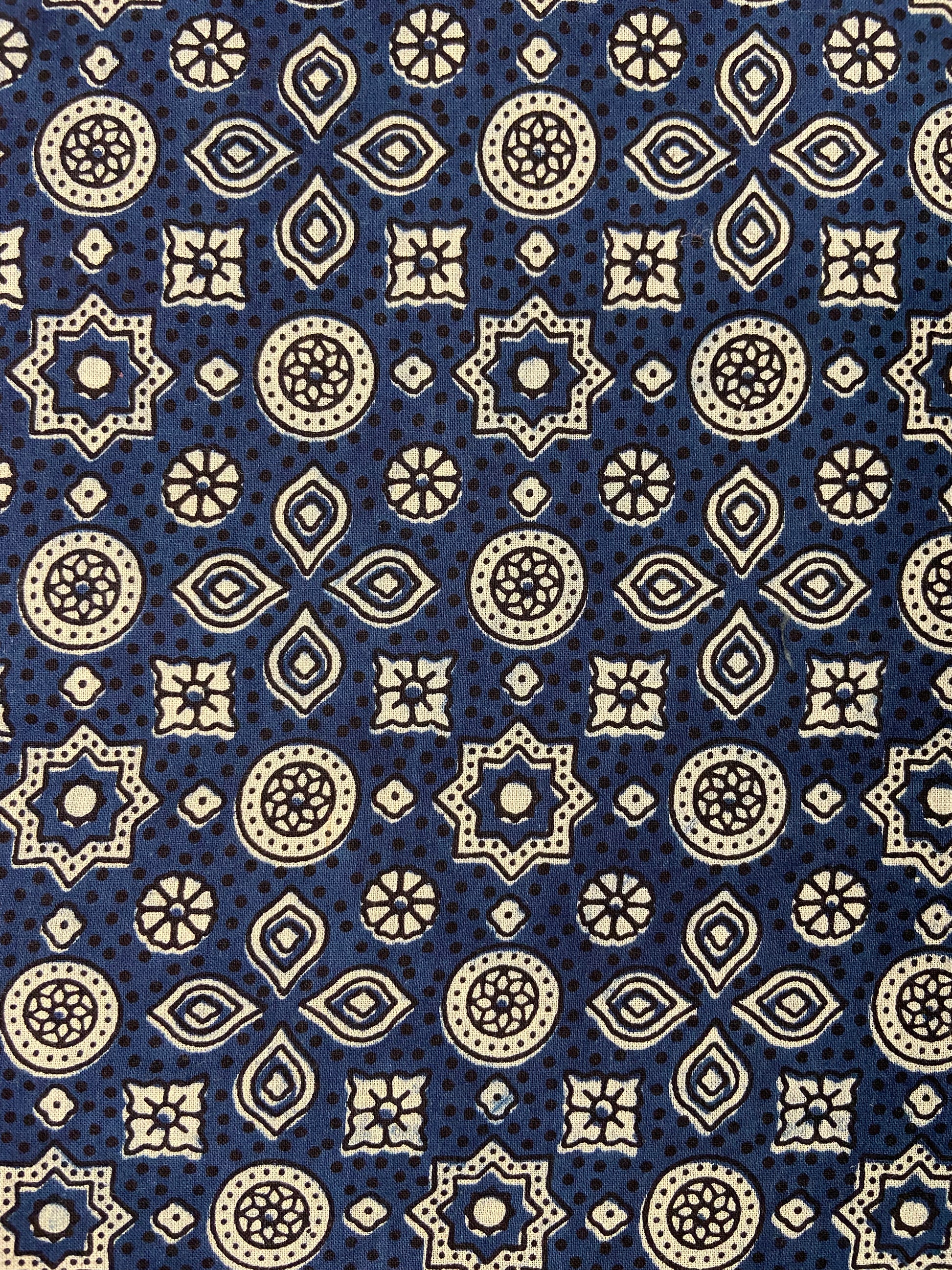 Blue Ajrakh Hand Block Printed Mulmul Cotton Cloth - Nakhrro
