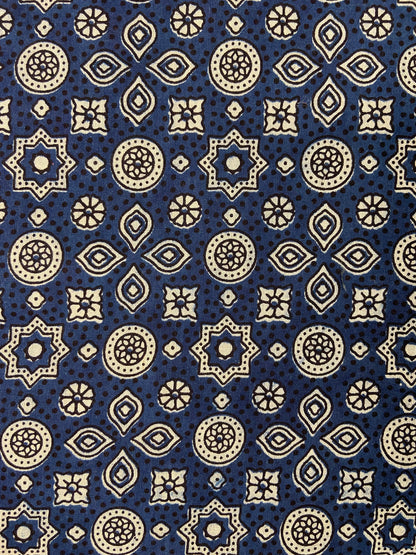 Blue Ajrakh Hand Block Printed Mulmul Cotton Cloth - Nakhrro
