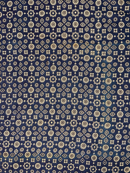 Blue Ajrakh Hand Block Printed Mulmul Cotton Cloth - Nakhrro
