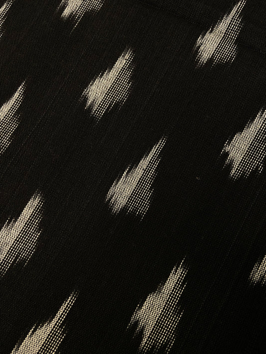 Black Hand Weaved  Pochampally Ikat Cotton Fabric - Nakhrro