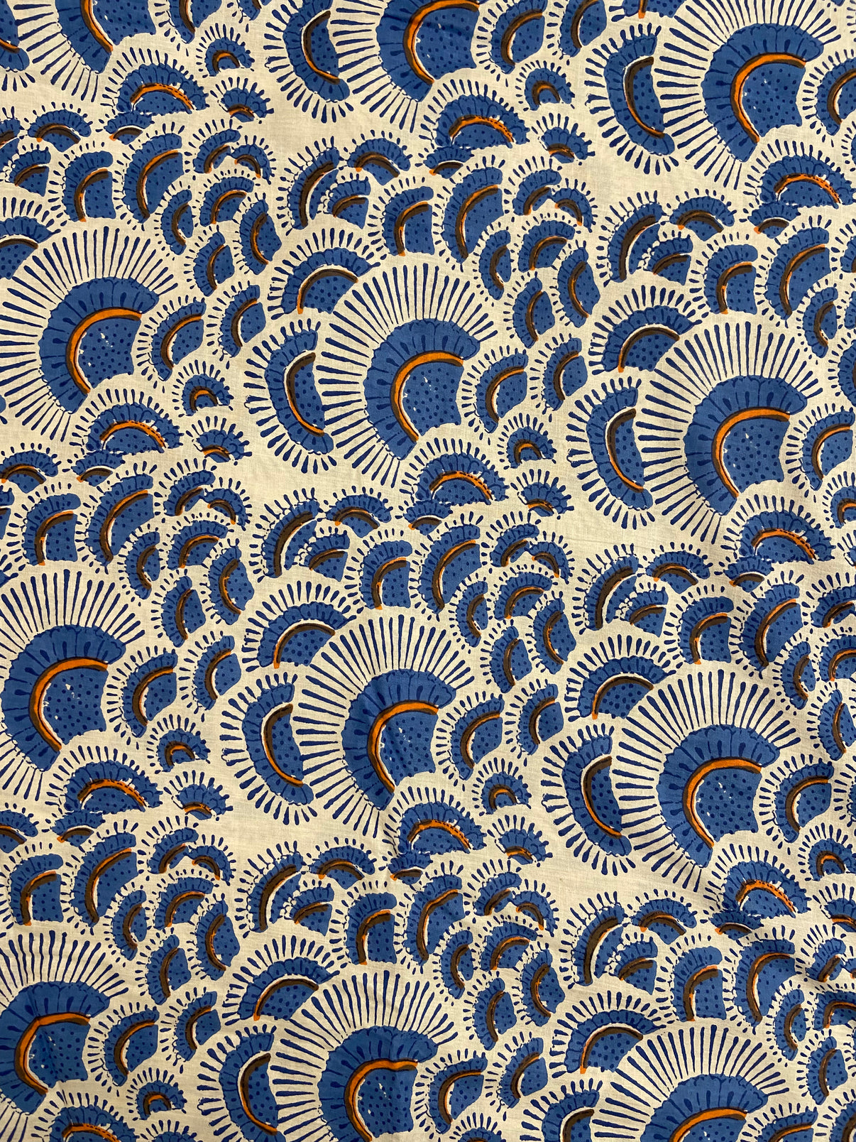 Blue Shell Hand Block Printed Mulmul Cotton Cloth - Nakhrro