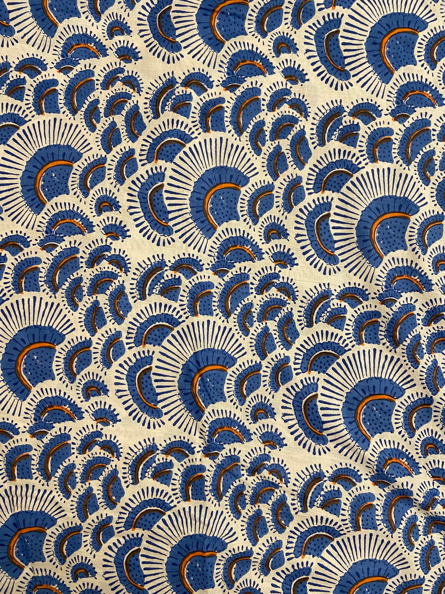 Blue Shell Hand Block Printed Mulmul Cotton Cloth - Nakhrro