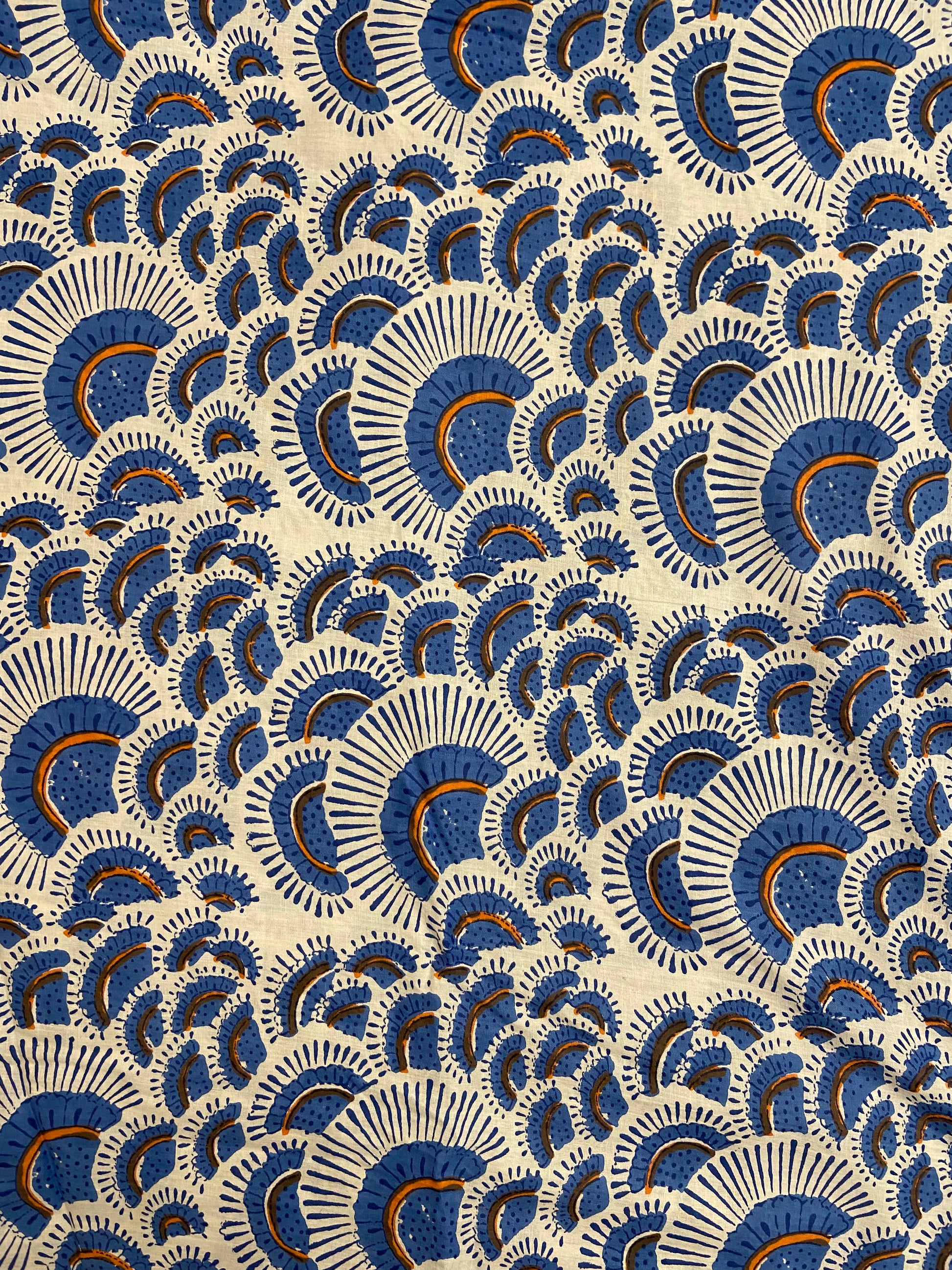 Blue Shell Hand Block Printed Mulmul Cotton Cloth - Nakhrro