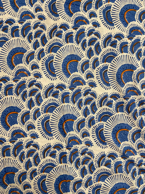 Blue Shell Hand Block Printed Mulmul Cotton Cloth - Nakhrro