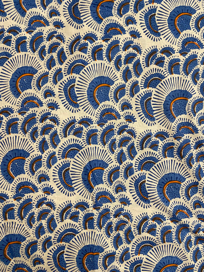 Blue Shell Hand Block Printed Mulmul Cotton Cloth - Nakhrro