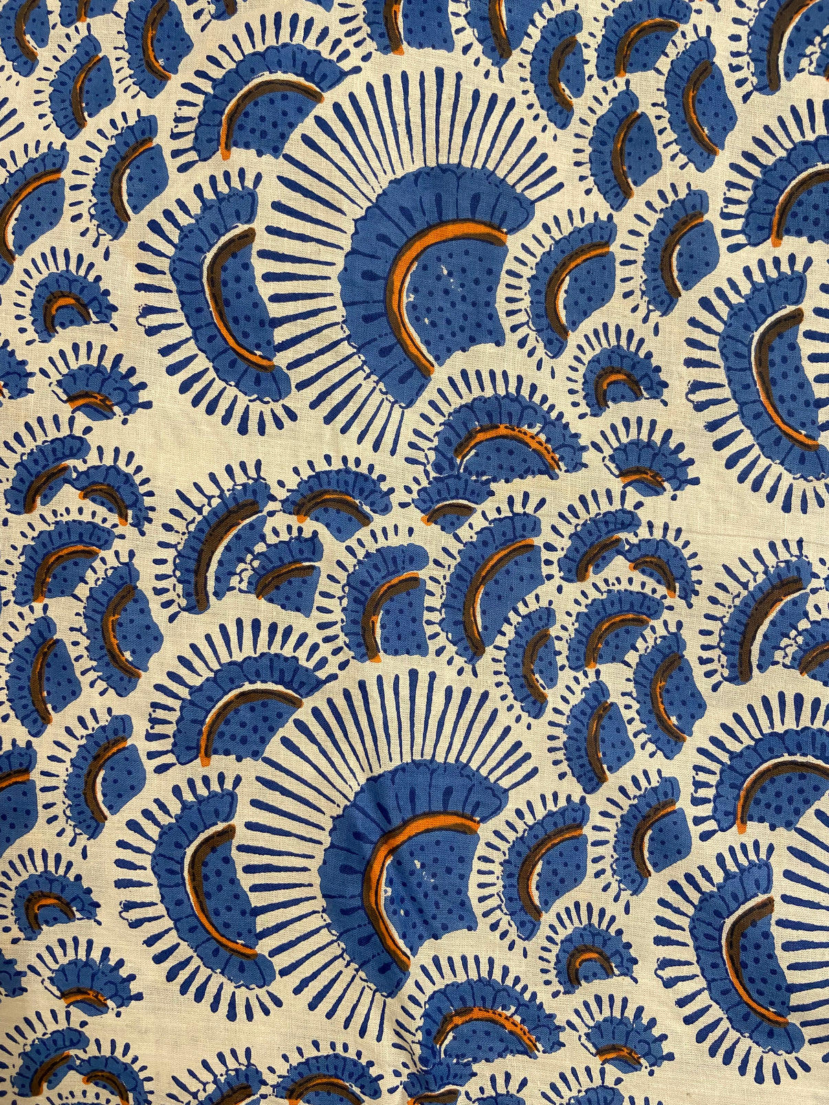 Blue Shell Hand Block Printed Mulmul Cotton Cloth - Nakhrro