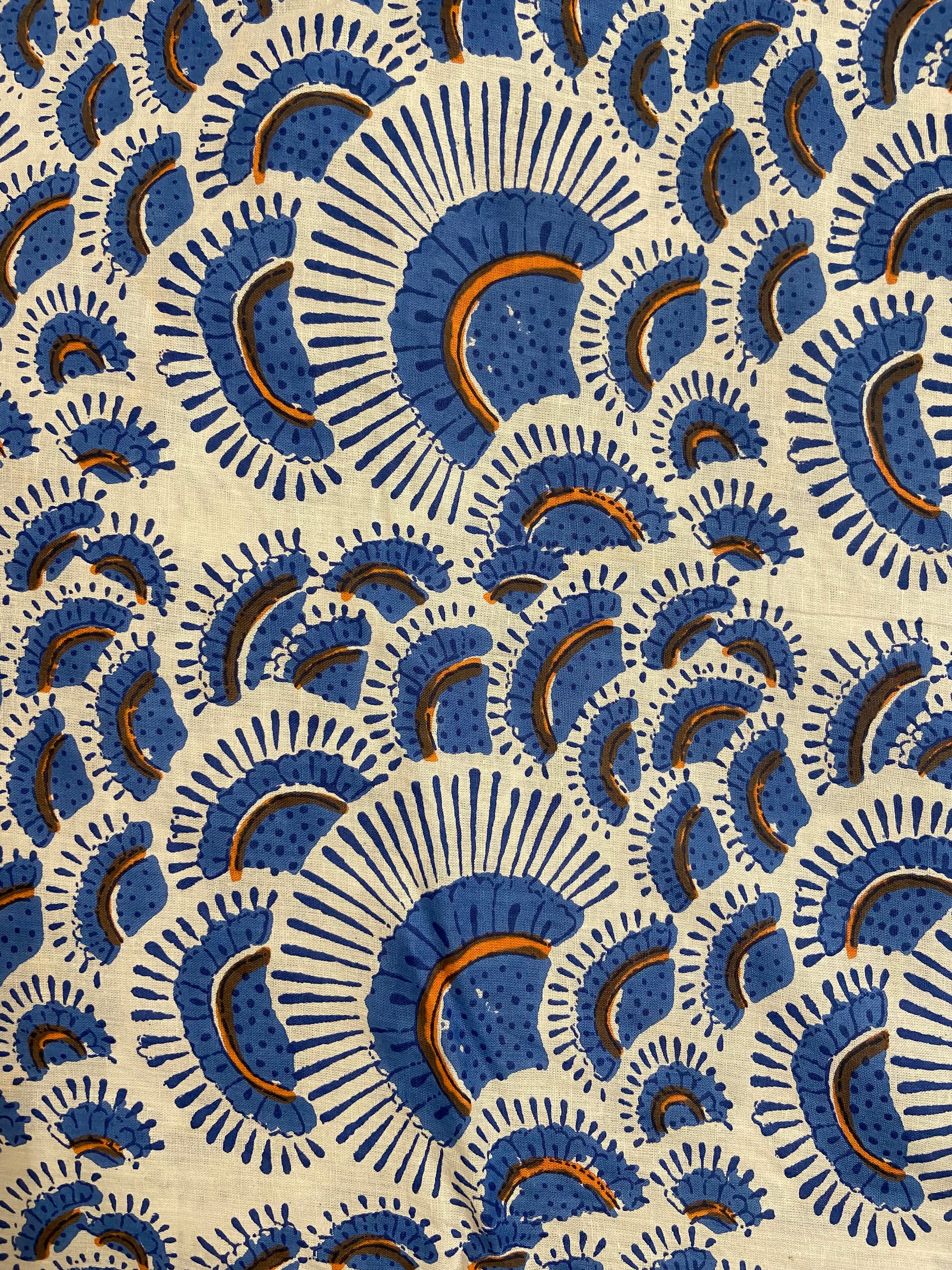 Blue Shell Hand Block Printed Mulmul Cotton Cloth - Nakhrro