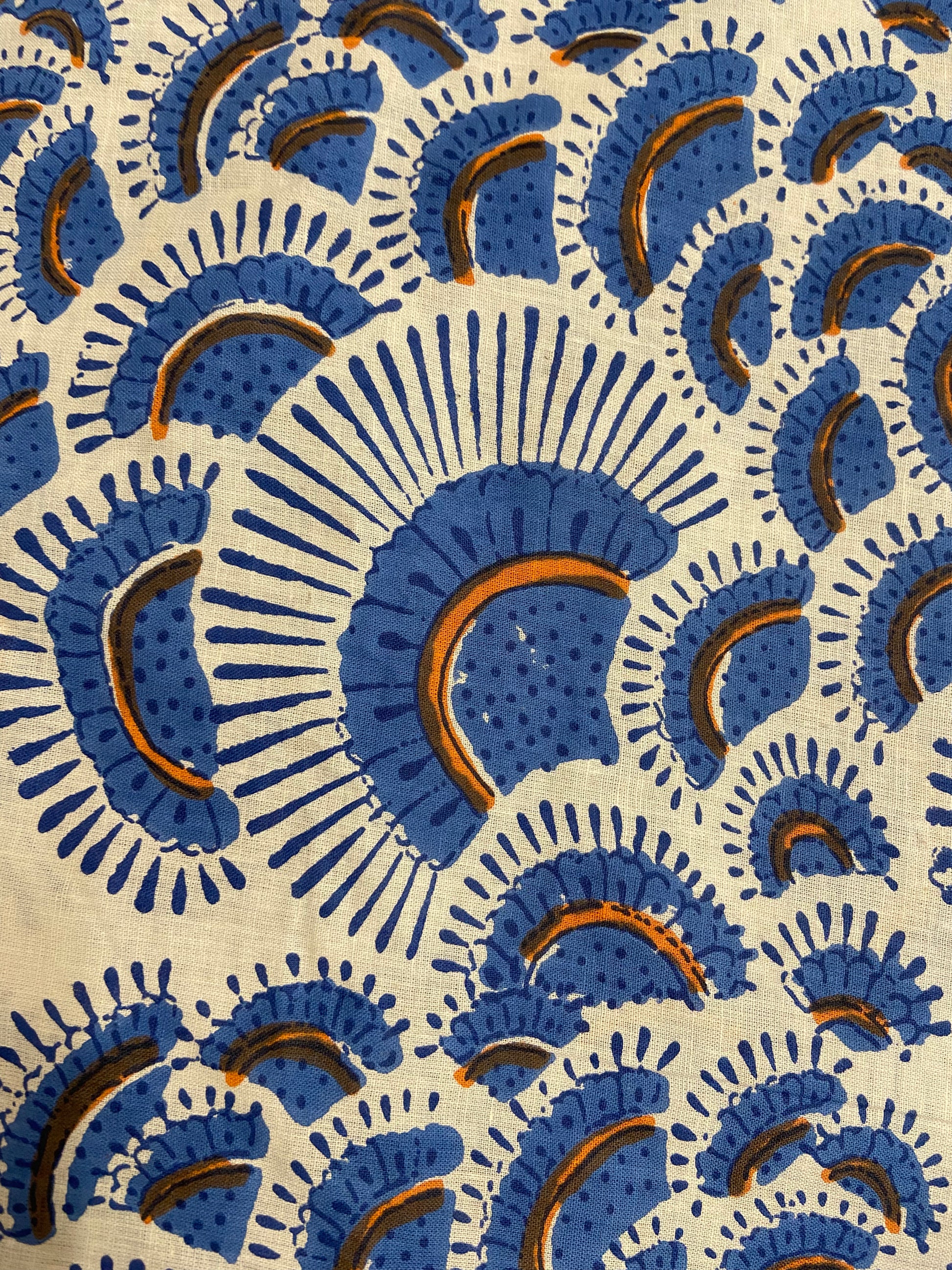 Blue Shell Hand Block Printed Mulmul Cotton Cloth - Nakhrro