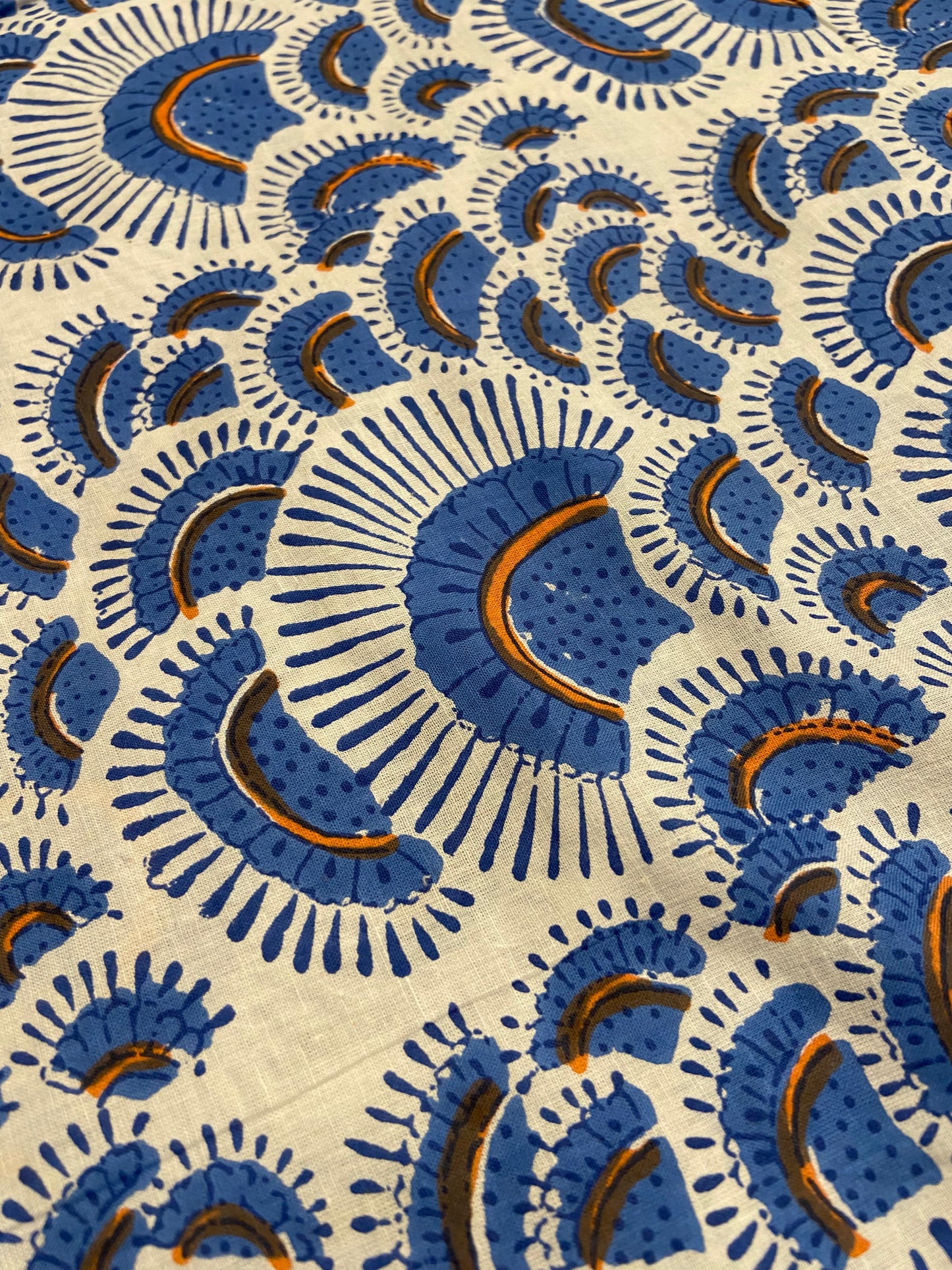 Blue Shell Hand Block Printed Mulmul Cotton Cloth - Nakhrro